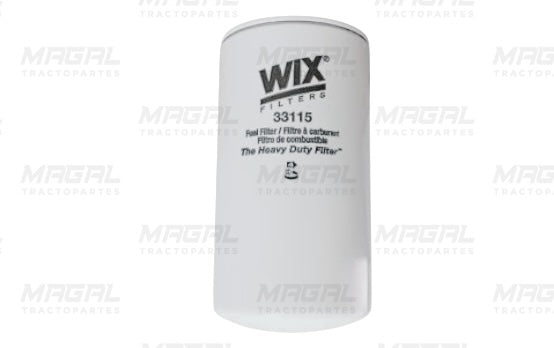 Filtro de combustible WIX 33115 visto de frente con logotipo y especificaciones visibles