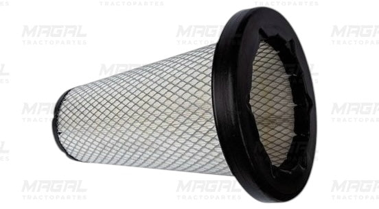 Filtro de aire WIX 49089 con diseño cónico y sello radial interno, recubierto por malla metálica en vista lateral inclinada