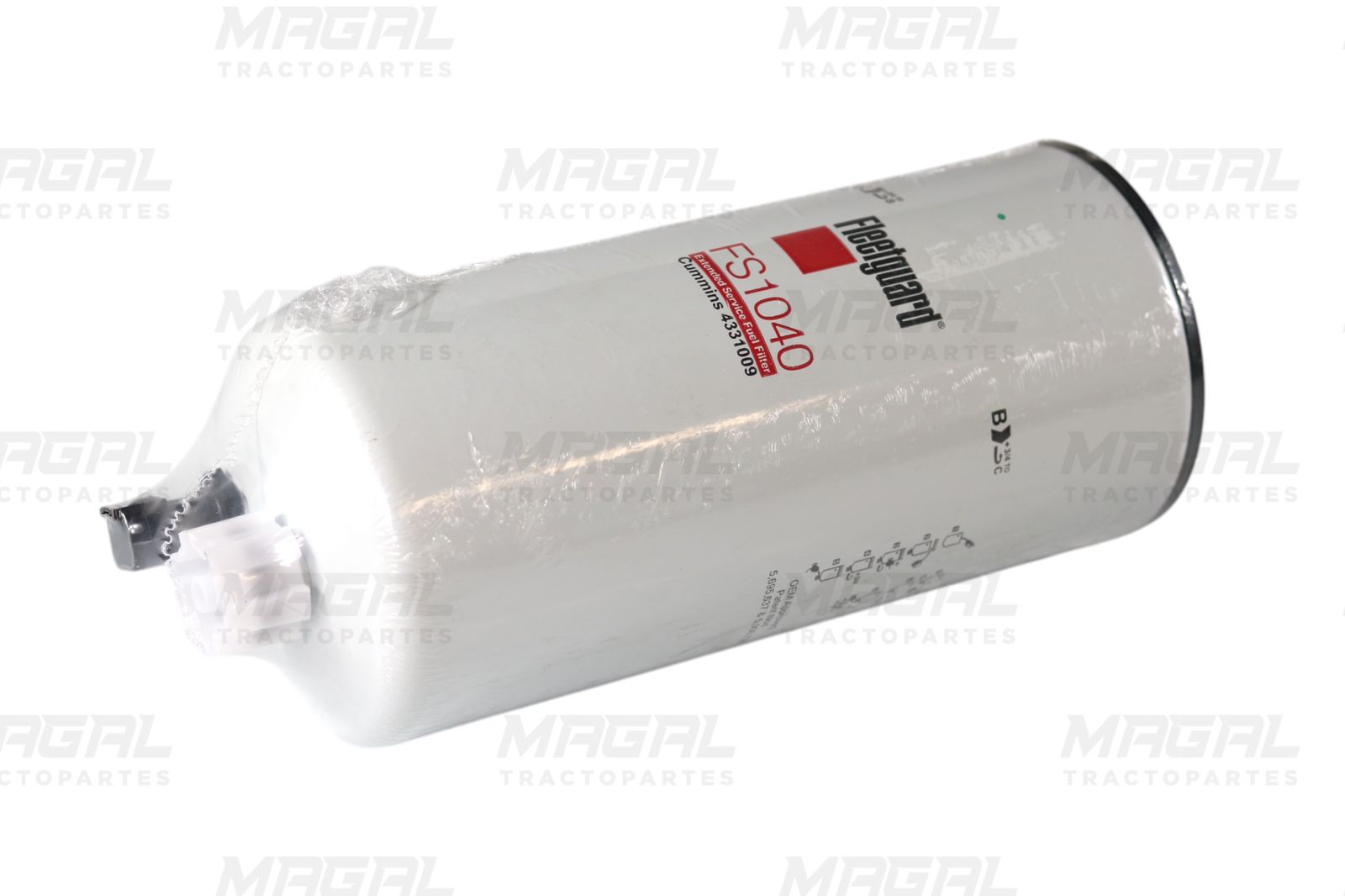 Filtro de combustible y separador de agua Fleetguard FS1040 en empaque original, vista lateral