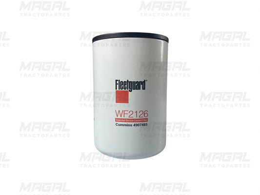 Filtro de refrigerante Fleetguard WF2126 enroscable tipo SCA Plus, ideal para sistemas de enfriamiento Cummins. Proporciona protección extendida contra la corrosión y cavitación en motores diésel.

