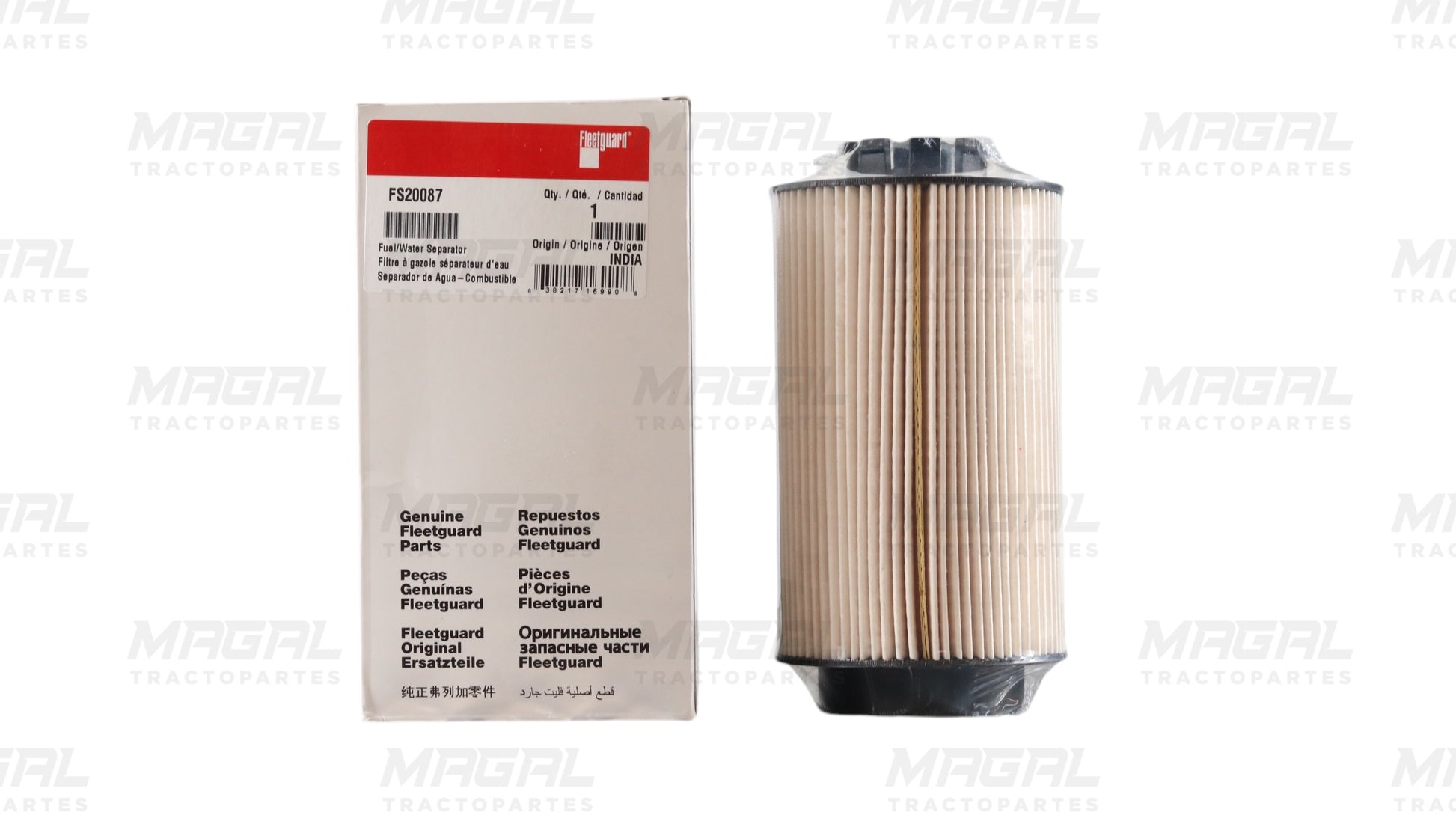 Imagen del filtro Fleetguard FS20087 separador de agua y combustible original para sistemas de inyección diésel con caja

