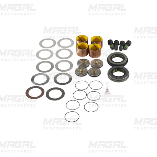 Componentes del kit de bujes 60961040 para eje delantero Hendrickson en camiones Freightliner Cascadia, incluye bujes, sellos, graseras y empaques