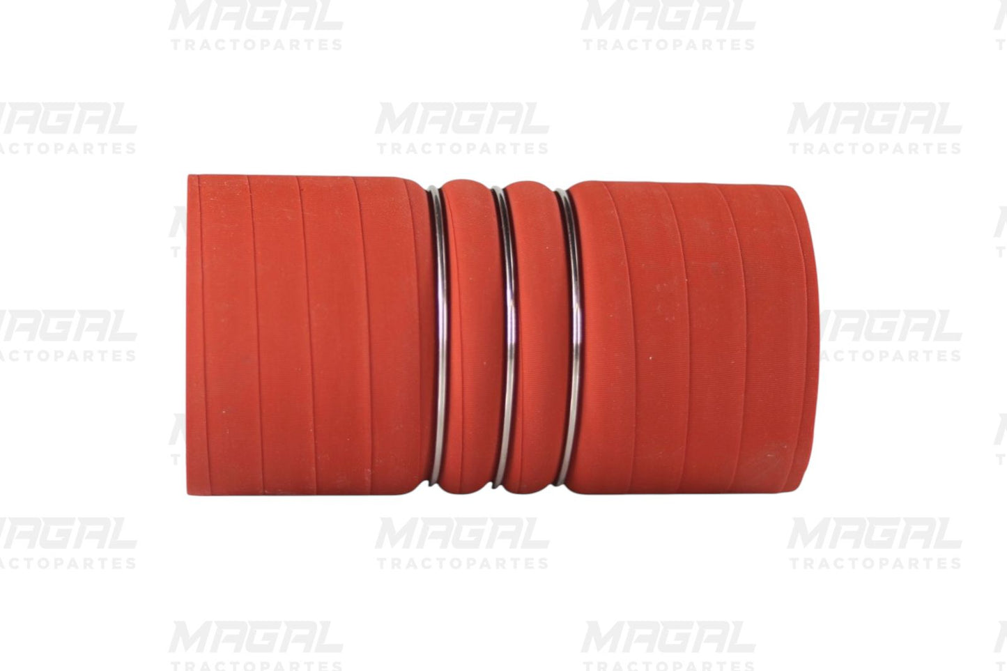 Manguera industrial Kysor MS-4X8-N con 3 aros de acero y cuerpo rojo de silicón, recomendada para flotas pesadas.

