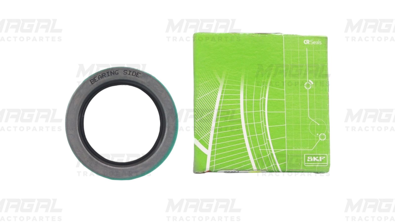 Retén SKF 22483 con empaque CR Seals color verde, ideal para aplicaciones automotrices y maquinaria pesada


