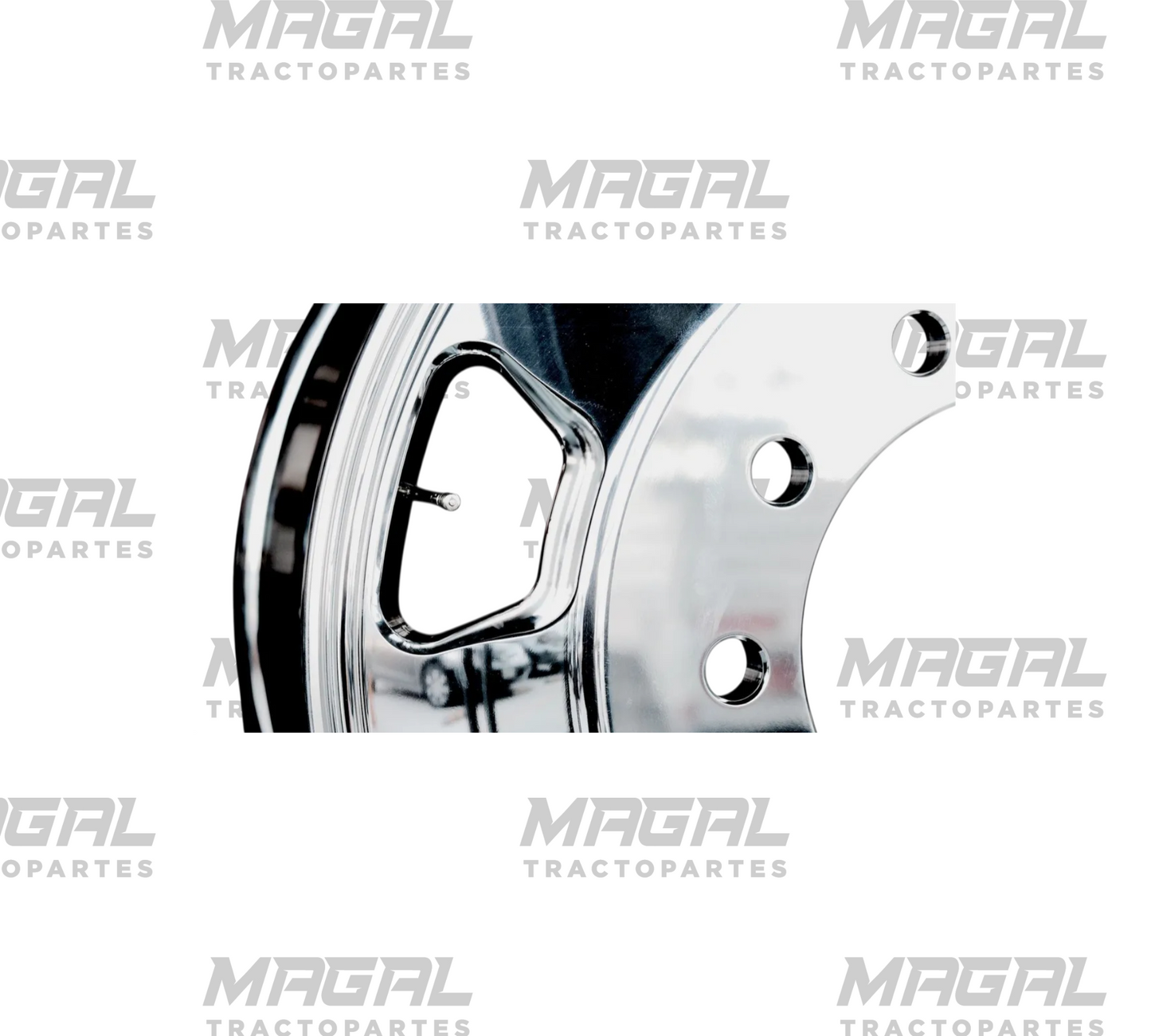 Detalle de rin de aluminio Unemon 24.5, 7 ventilas, acabado espejo tipo KW