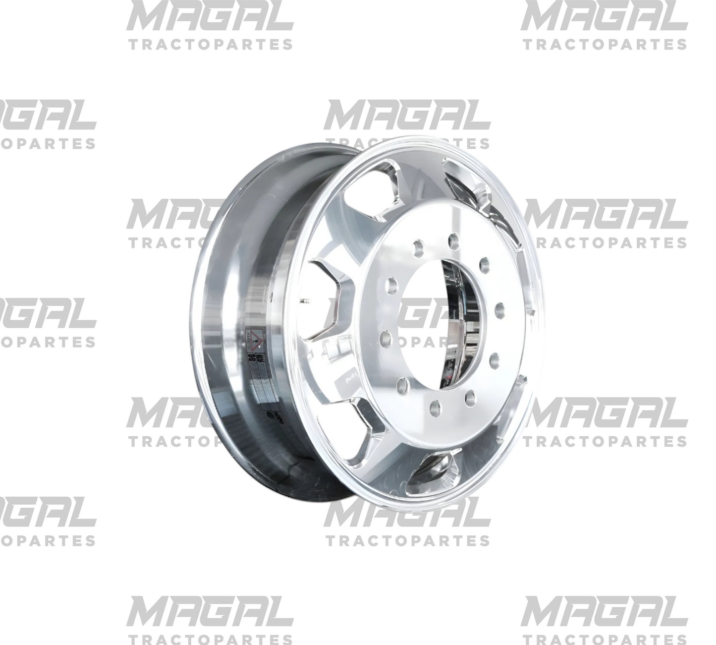 Vista lateral de rin Unemon 24.5 de aluminio, 7 ventilas, acabado espejo plateado