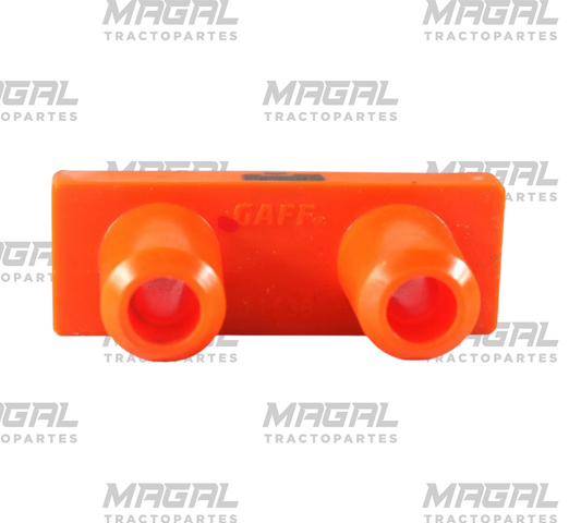 Frente del soporte de motor trasero para T600 y T800; dos bujes cilíndricos alineados, color naranja