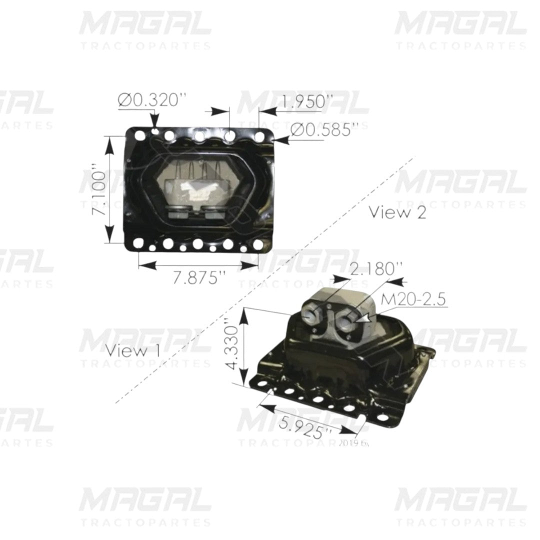Plano con medidas soporte motor trasero Volvo VNL 20499469 20723224