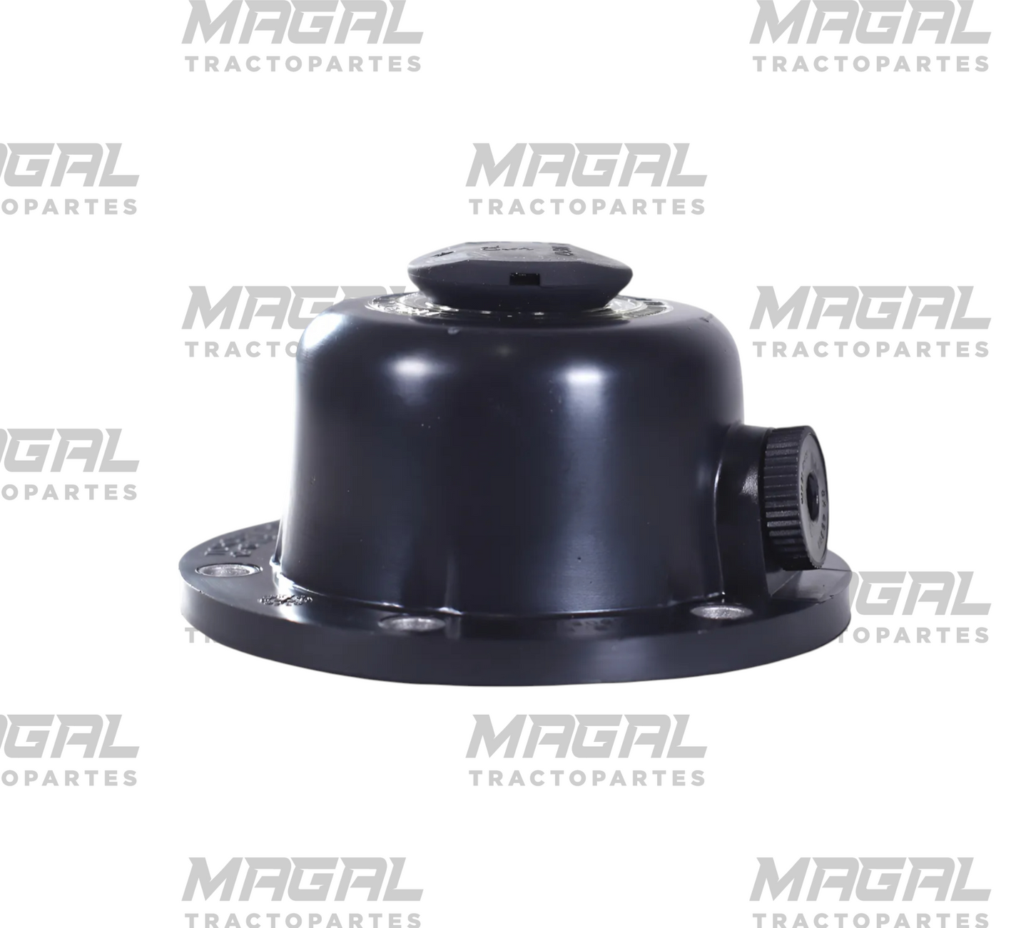 Tapa metálica para eje delantero, lado de conexion visible y base circular con orificios