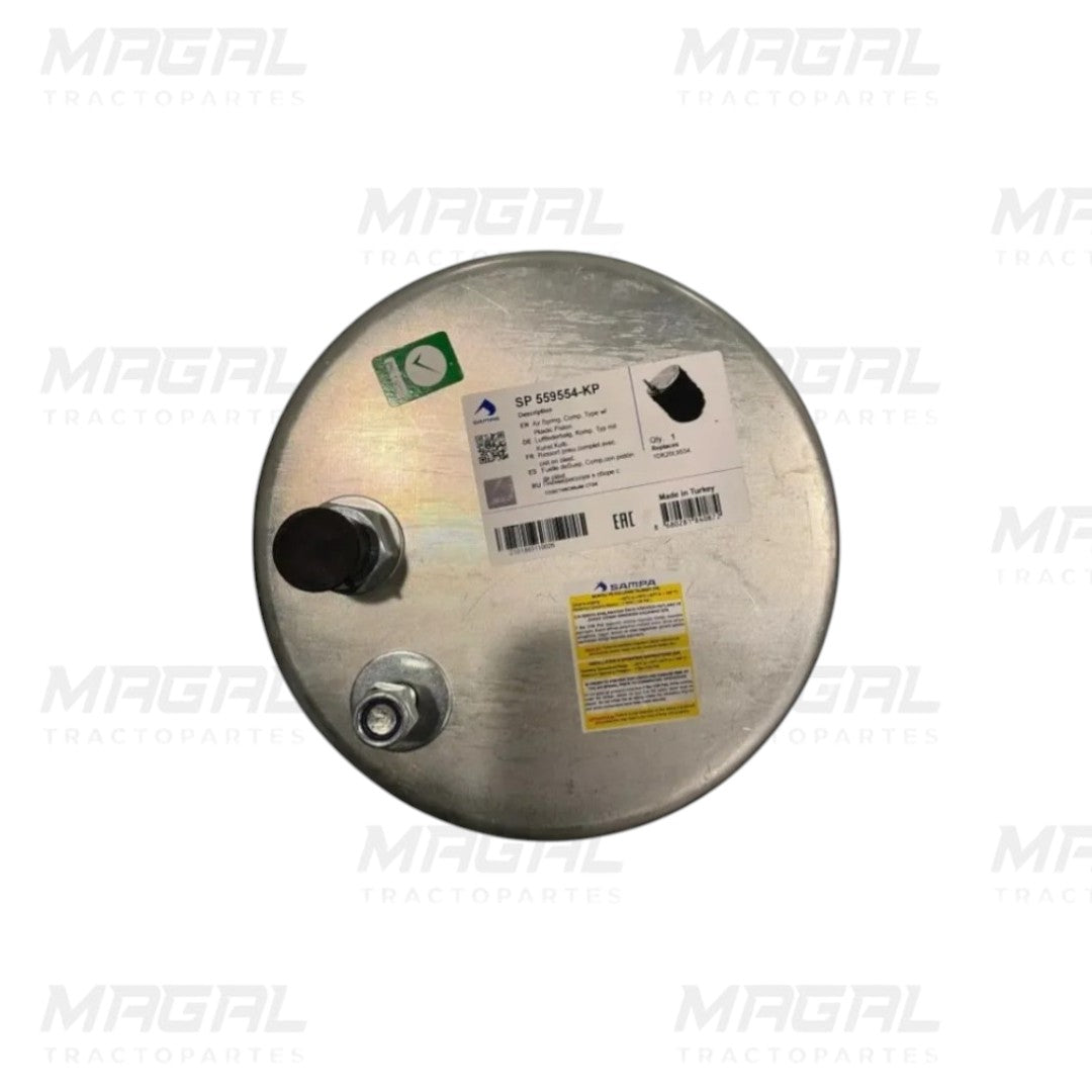 Vista superior de la bolsa de aire Sampa SP 559954-KP con conexiones neumáticas para suspensión de camiones Volvo FH y FM