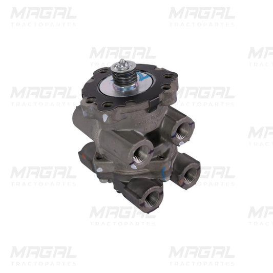Válvula de pie E8 marca Bendix modelo BX800629, ideal para sistemas de frenos de aire en camiones y tractocamiones, con múltiples entradas roscadas