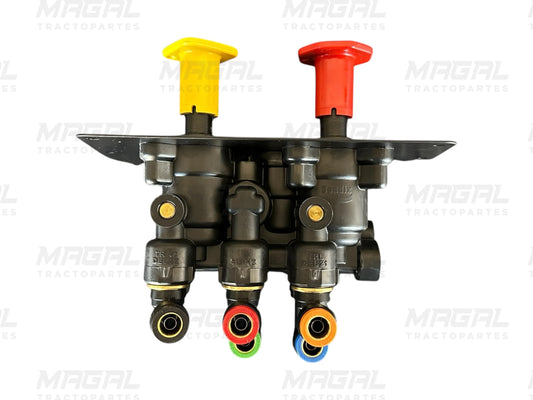 Válvula de tablero Bendix 802804 con botones rojo y amarillo para freno de aire en tractocamiones