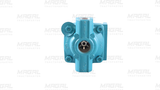 Válvula de escape rápido Bendix modelo QR1 OR229859, color azul, con entrada y salida roscadas para sistemas de freno neumático en tractocamiones.

