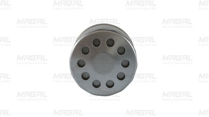 Base del filtro Fleetguard HF35476 con diseño metálico y puertos de entrada, compatible con sistemas de dirección hidráulica en vehículos pesados.

